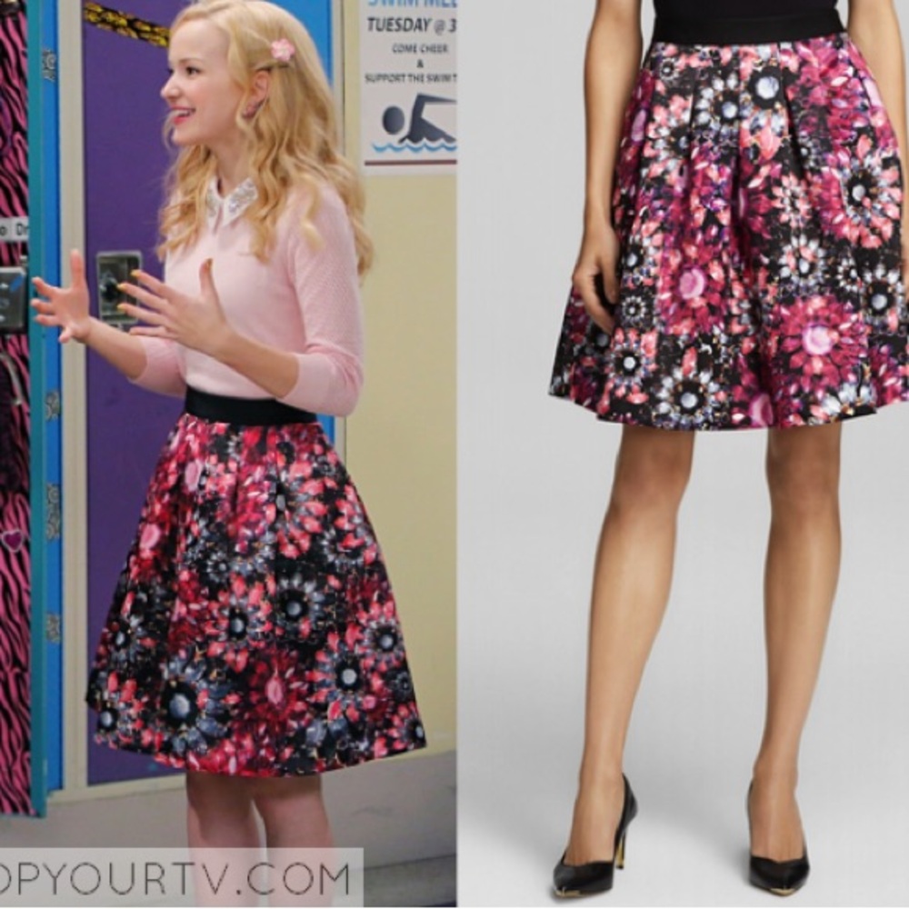 Ted Baker Black and Pink Floral A-Line Skirt